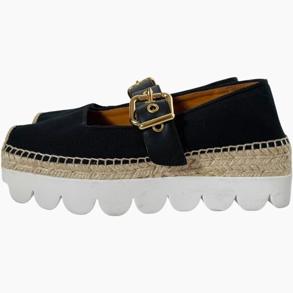 Marni Platform Mary Jane Espadrille Shoes Black Canvas Gold Buckle - Picture 6 of 12